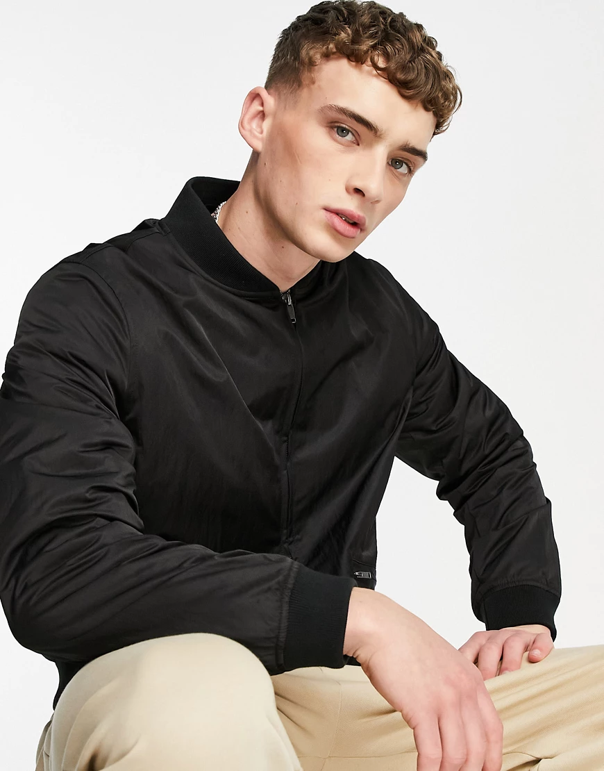 Topman – Elegante, strukturierte Bomberjacke in Schwarz günstig online kaufen