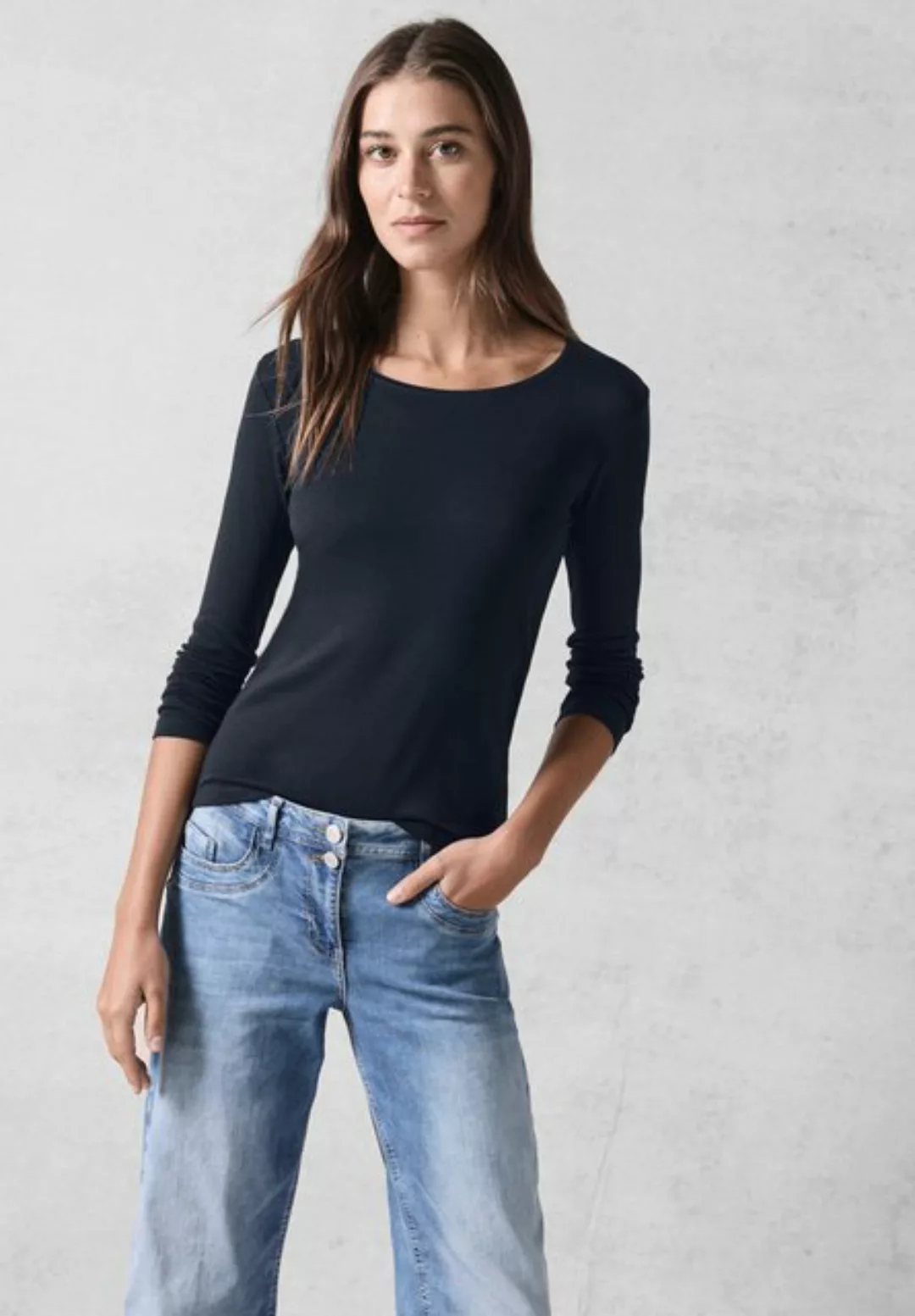 Cecil Langarmshirt Cecil Basic Shirt Pia in Universal Blue (1-tlg) Nicht Vo günstig online kaufen