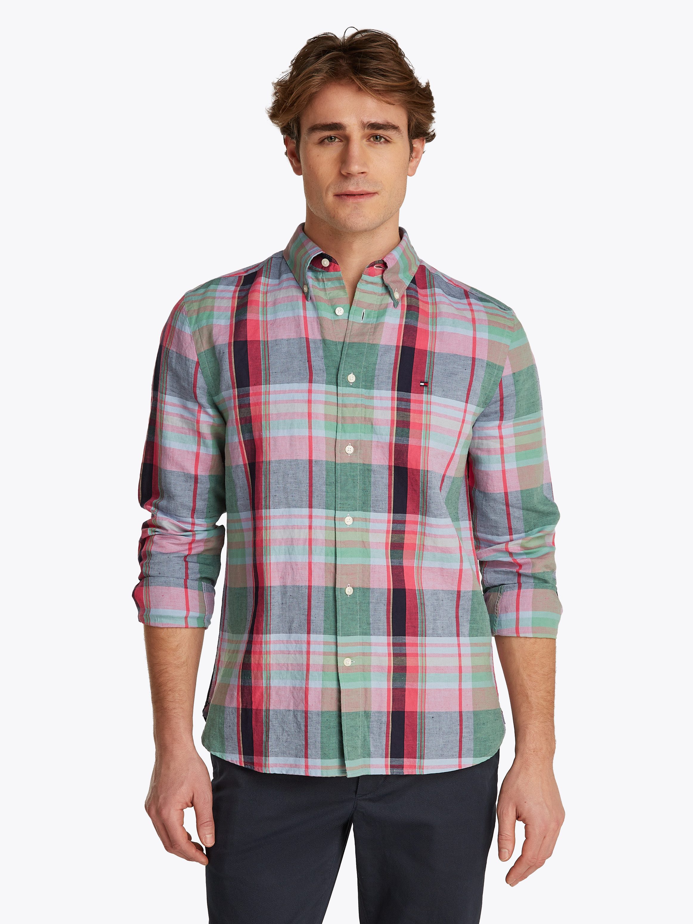 Tommy Hilfiger Langarmhemd LINEN BLEND MADRAS günstig online kaufen