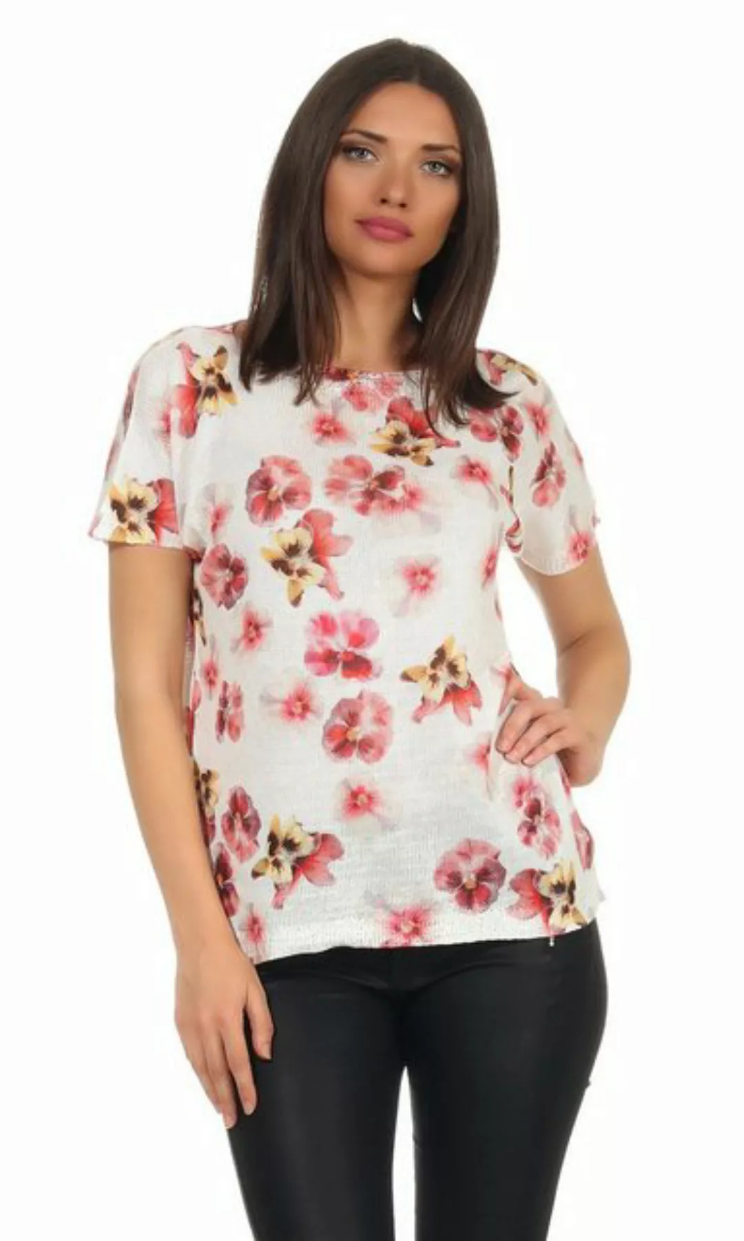 Mississhop Print-Shirt Damen weißes Shirt mit Blumen Tshirt Bluse 320 günstig online kaufen