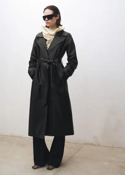 Ledertrenchcoat mit Gürtel günstig online kaufen