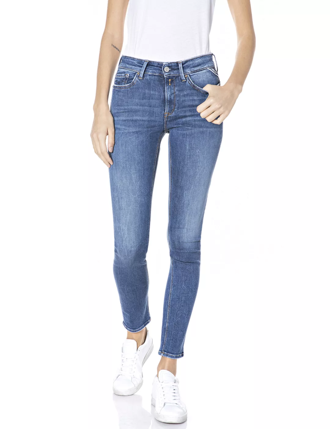 Replay Damen Jeans Luzien - Skinny Fit - Blau -Mid Blue günstig online kaufen