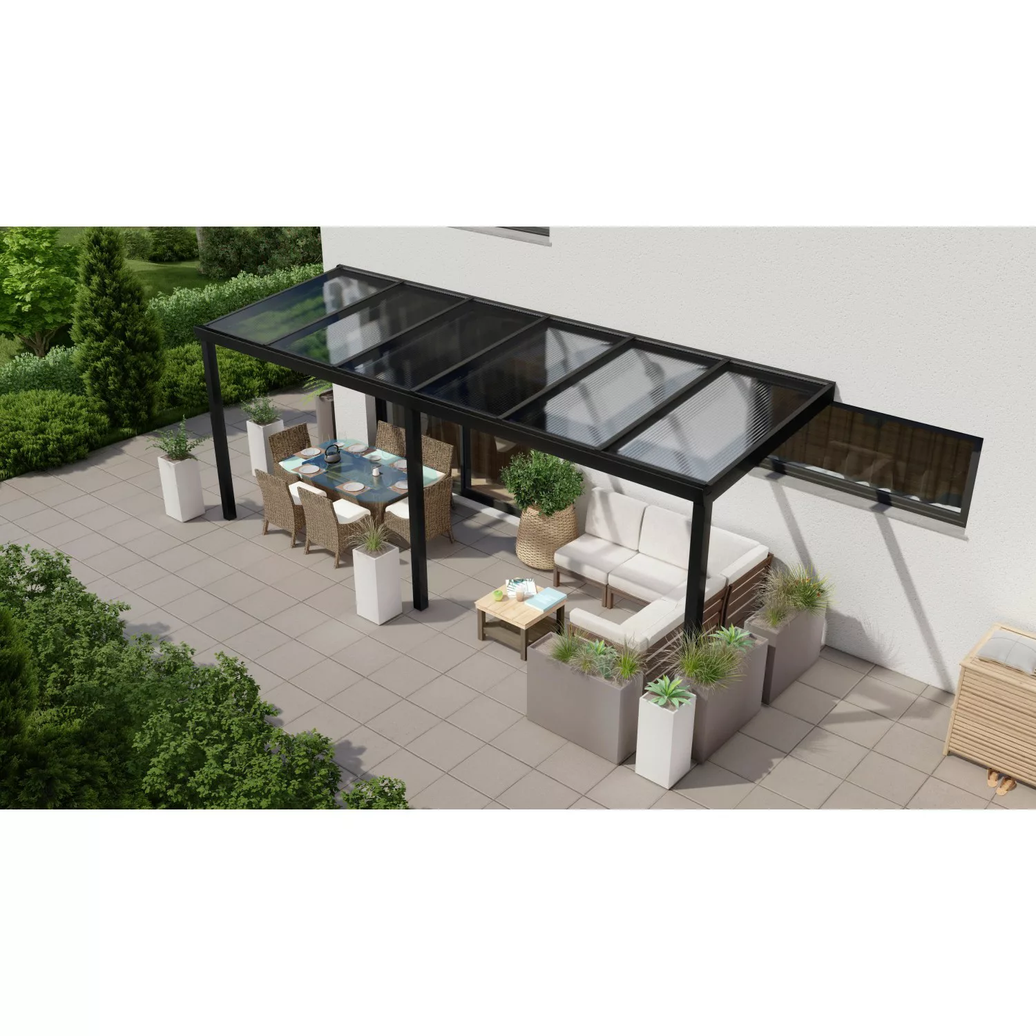 Terrassenüberdachung Professional 600 cm x 200 cm Schwarz Struktur PC Klar günstig online kaufen
