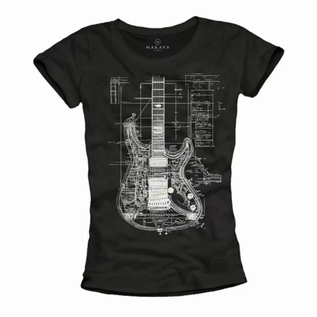 MAKAYA Print-Shirt Damen Gitarrenmotiv Rockige Oberteile mit Gitarre Musik günstig online kaufen