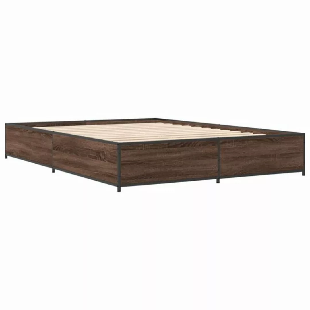 vidaXL Bett Bettgestell Braun Eichen-Optik 120x200 cm Holzwerkstoff Metall günstig online kaufen