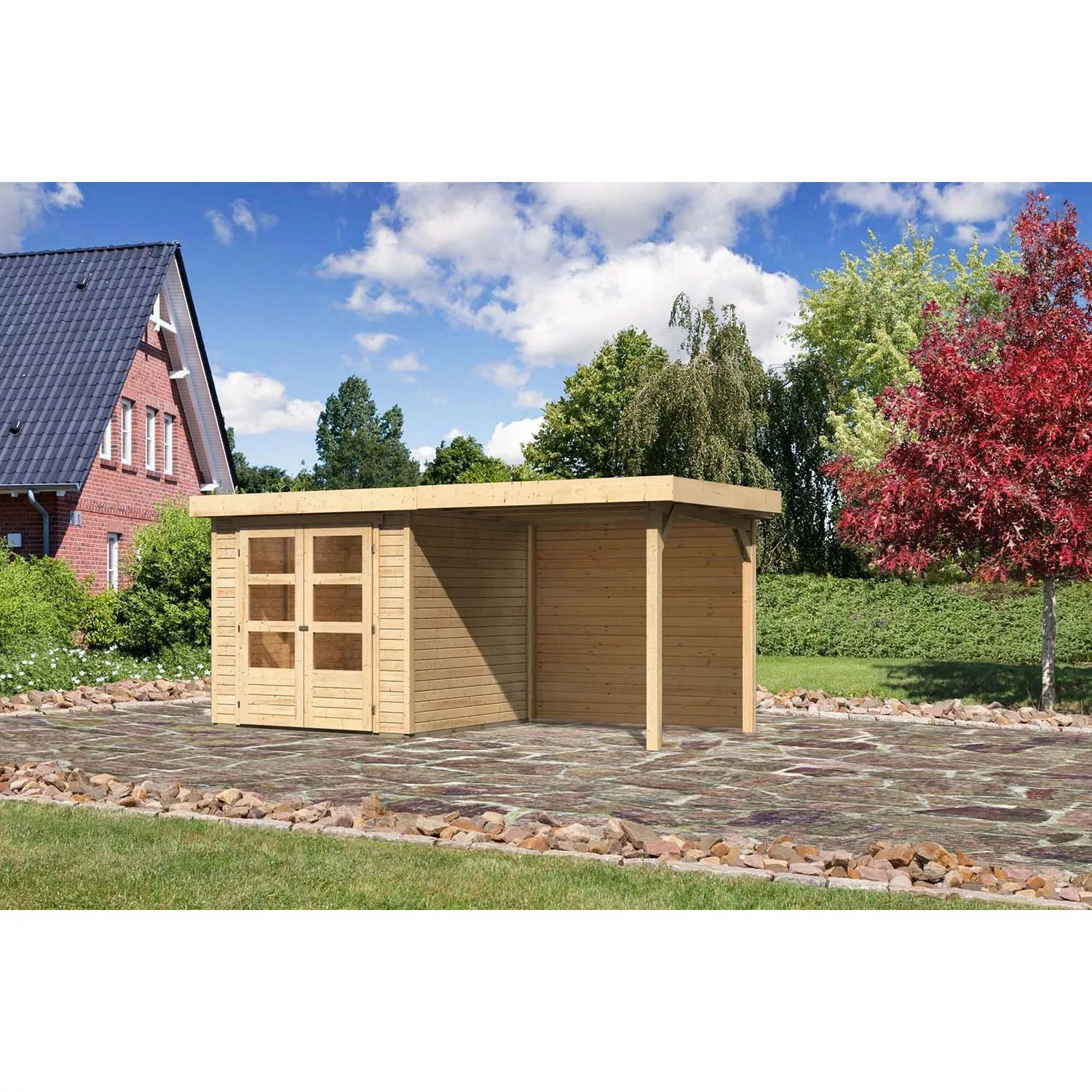 Karibu Holz-Gartenhaus Boras Natur Flachdach Unbehandelt 209 cm x 213 cm günstig online kaufen