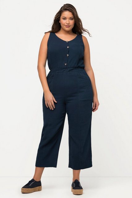 Ulla Popken Funktionshose Jumpsuit 7/8-Länge Musselin V-Ausschnitt ärmellos günstig online kaufen