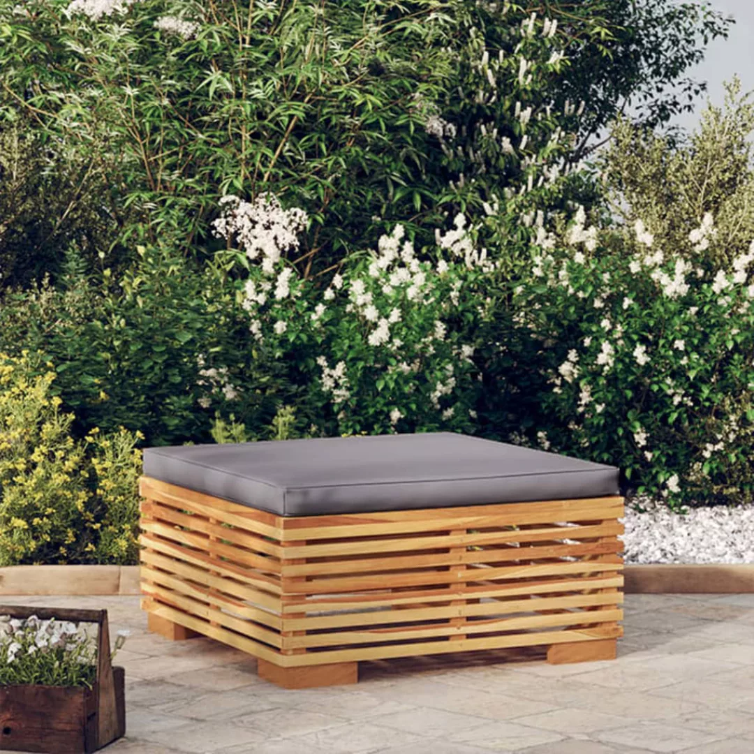 Vidaxl Gartenhocker Mit Dunkelgrauen Kissen Massivholz Teak günstig online kaufen