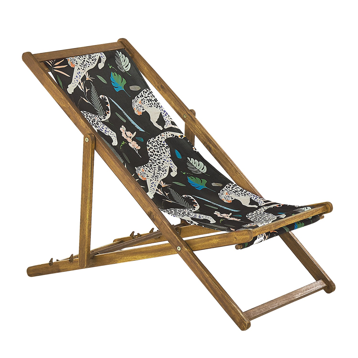 Beliani Gartenliege Schwarz Heller Holzfarbton Blau Grün Beige 97x54x70 günstig online kaufen