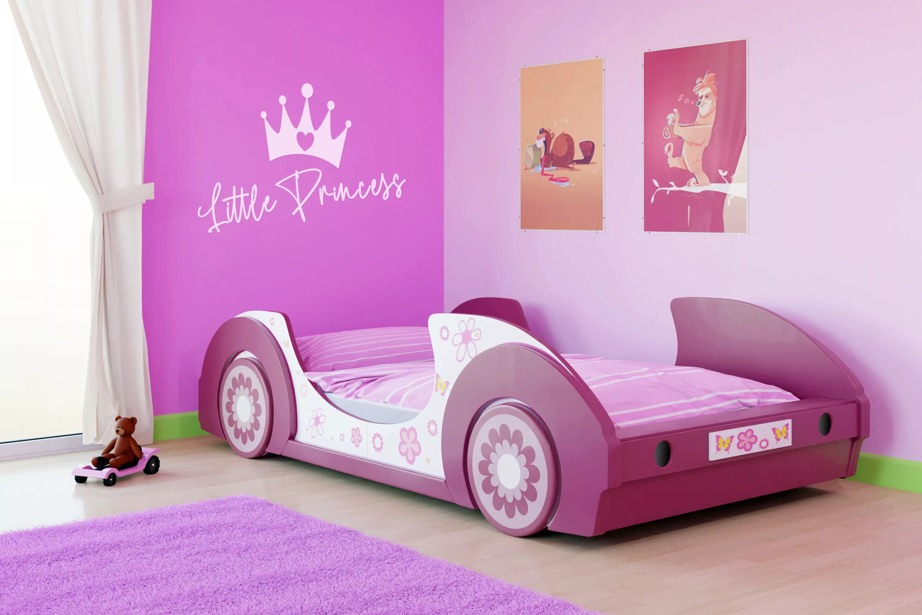 Kinderbett Butterfly Weiß/Pink 90x200cm günstig online kaufen