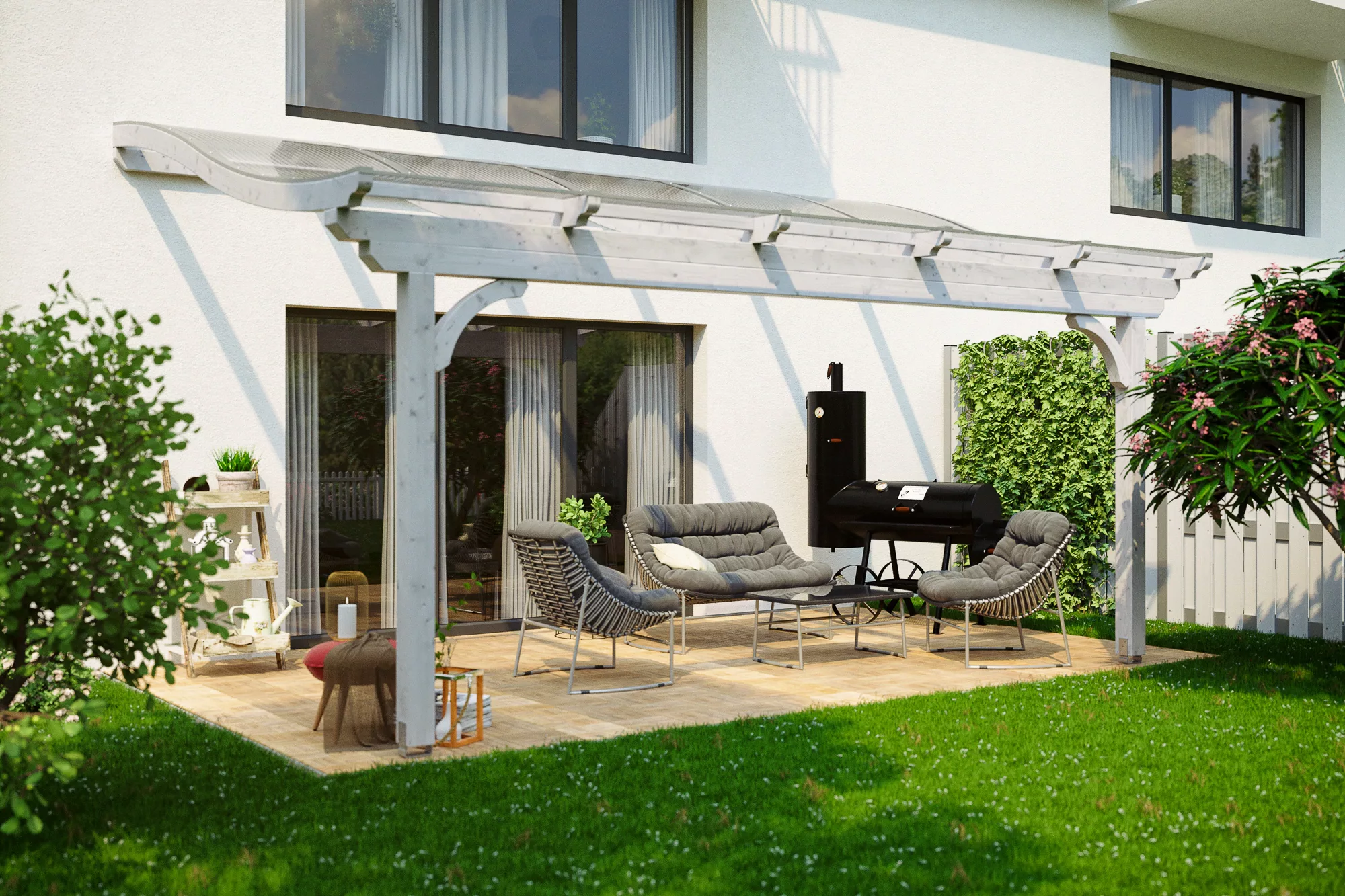 Skan Holz Terrassenüberdachung Verona 541 x 389 cm Leimholz Weiß günstig online kaufen