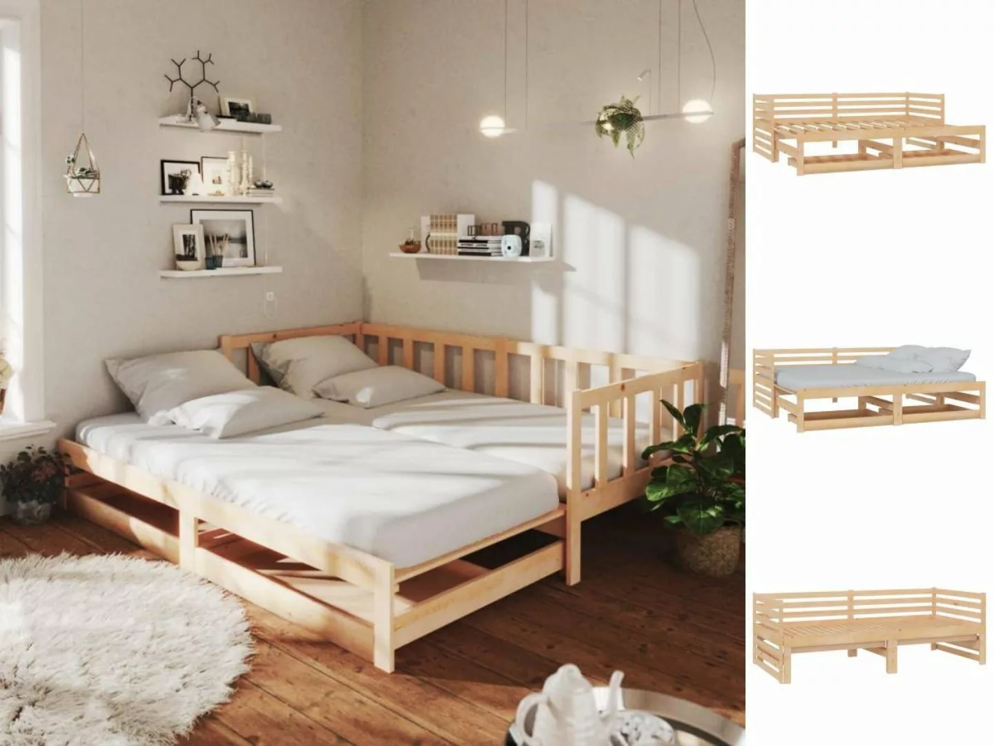 vidaXL Gästebett Ausziehbares Tagesbett Gästebett 2x90x200 cm Massivholz Ki günstig online kaufen