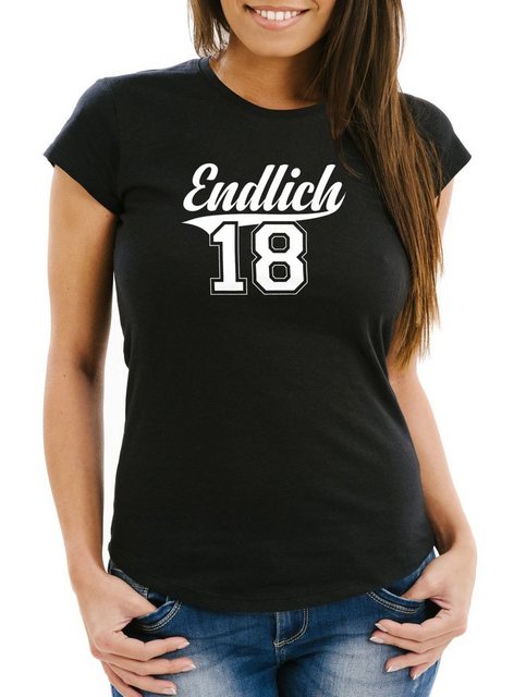 MoonWorks Print-Shirt Damen T-Shirt Geburtstag Geschenk Endlich 18 College günstig online kaufen