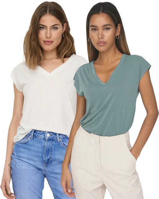 ONLY Shirtbluse Damen Basic V-Neck Shirt im Doppelpack günstig online kaufen