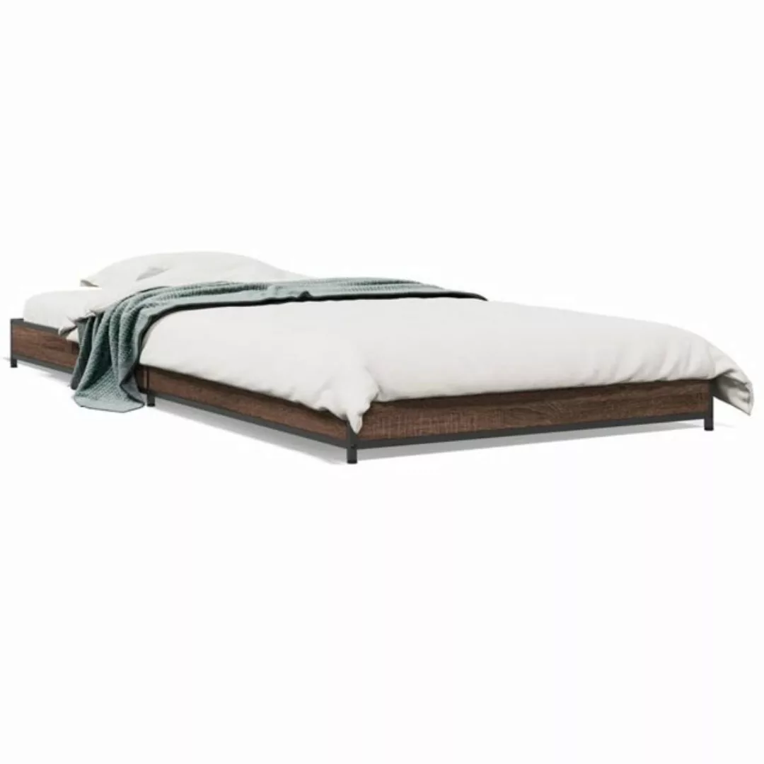 vidaXL Bett Bettgestell Braun Eichen-Optik 100x200 cm Holzwerkstoff Metall günstig online kaufen