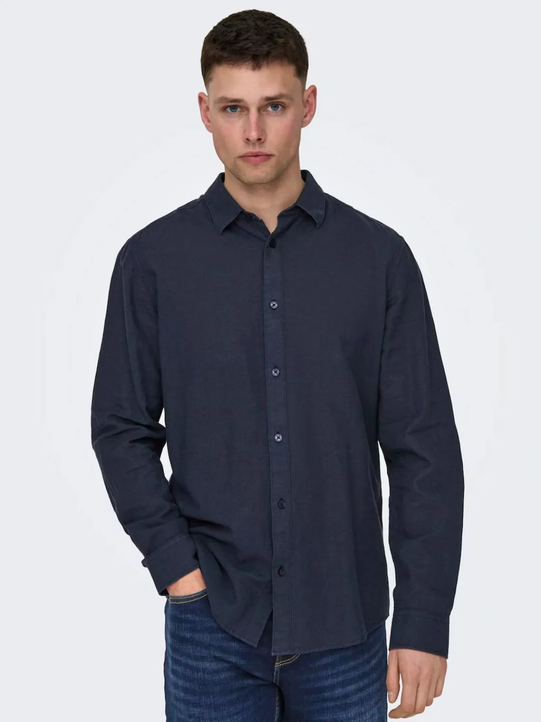 ONLY & SONS Langarmhemd "ONSCAIDEN LS SOLID LINEN SHIRT NOOS" günstig online kaufen