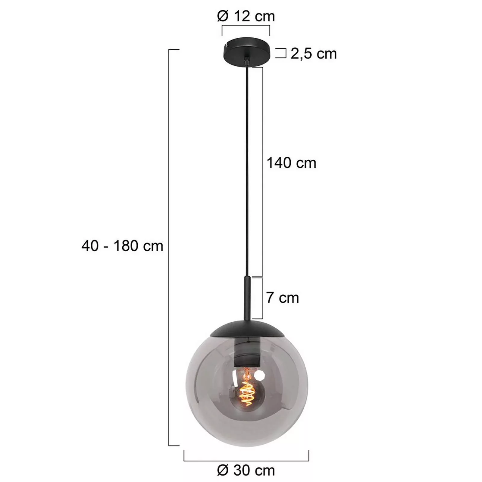 Hängeleuchte Bollique, schwarz, Ø 30 cm, Glas, 1-fl., Kugel günstig online kaufen