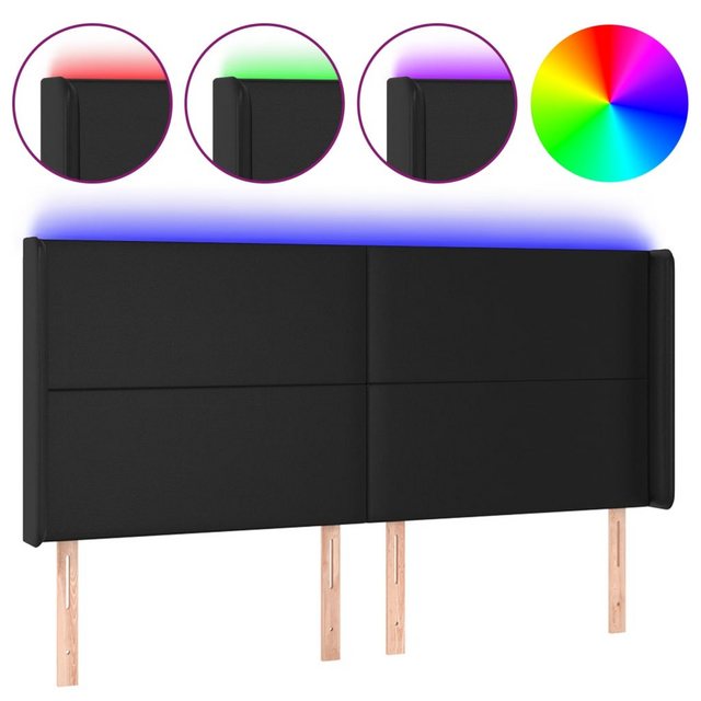 vidaXL Bett, LED Kopfteil Schwarz 203x16x118/128 cm Kunstleder günstig online kaufen