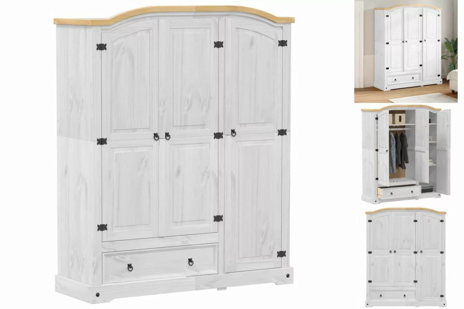 vidaXL Kleiderschrank Kleiderschrank Corona Weiß 151,5x52x186 cm Massivholz günstig online kaufen