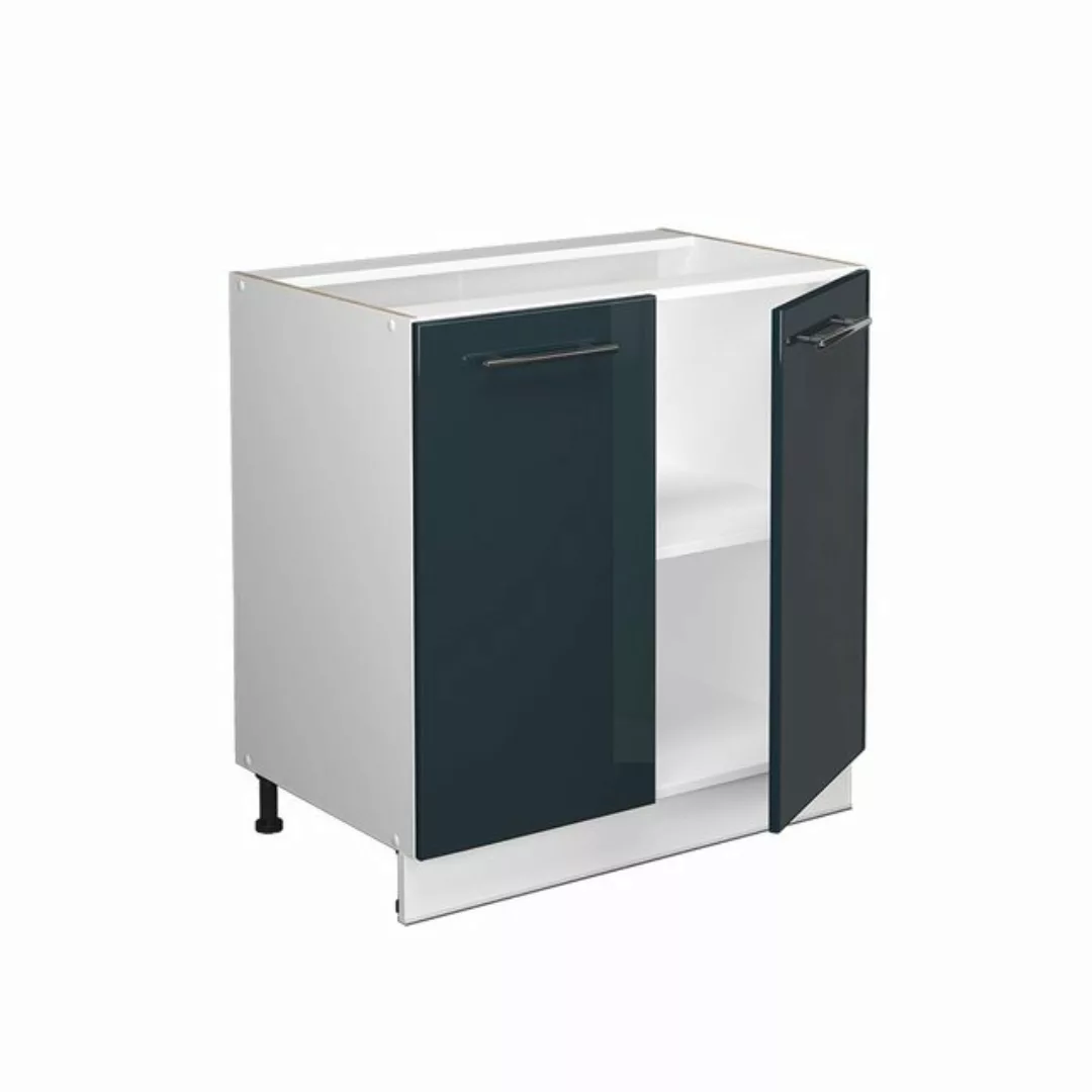 Vicco Spülenunterschrank Fame-Line, Dunkelblau Hochglanz/Weiß, 80 cm mit Re günstig online kaufen