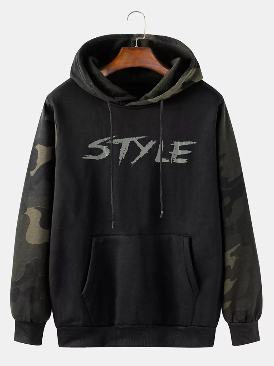 Mens Camo Patchwork Letter Cheat Print Lose Muff Tasche Drawstring Hoodies günstig online kaufen