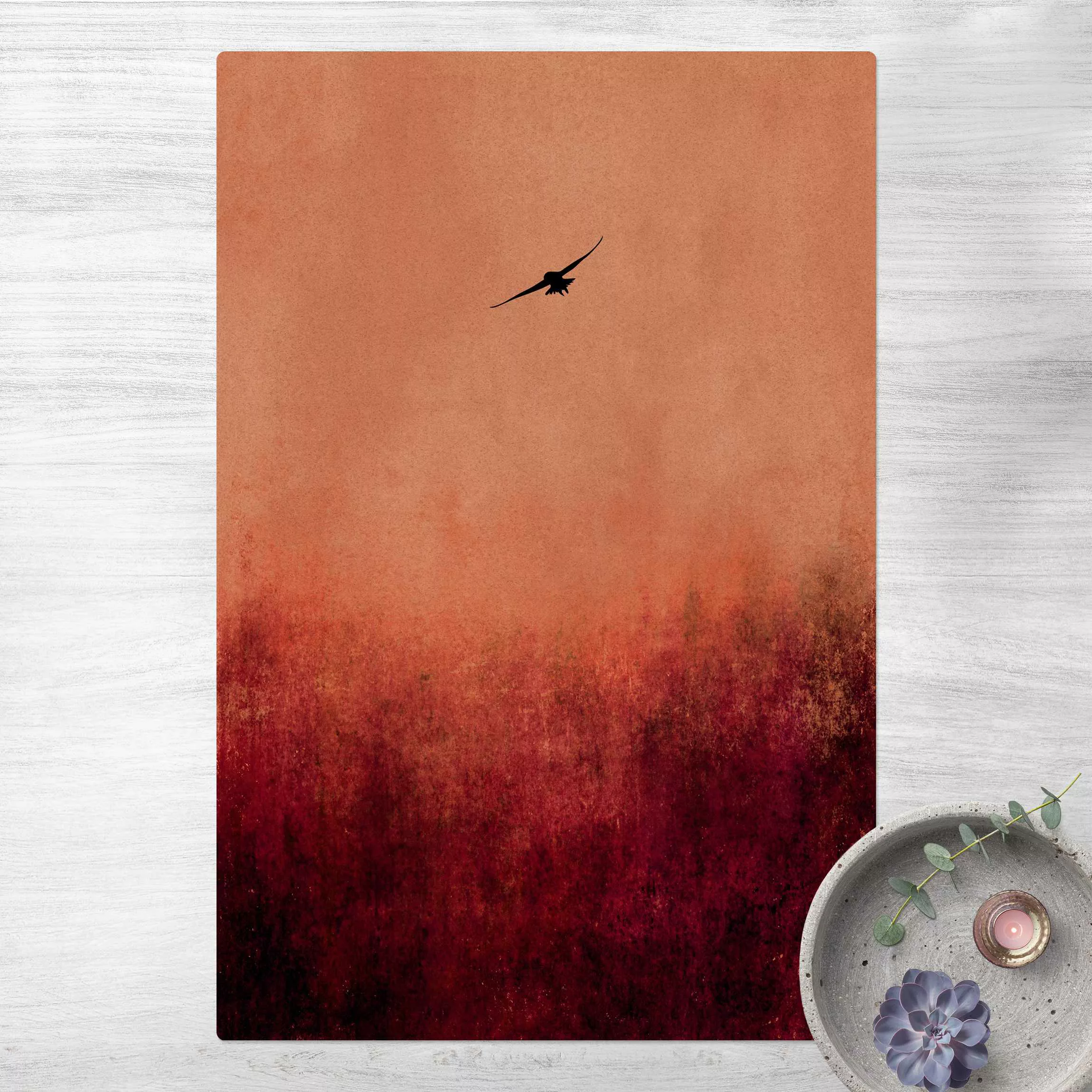 Kork-Teppich Vogel im Sonnenuntergang günstig online kaufen
