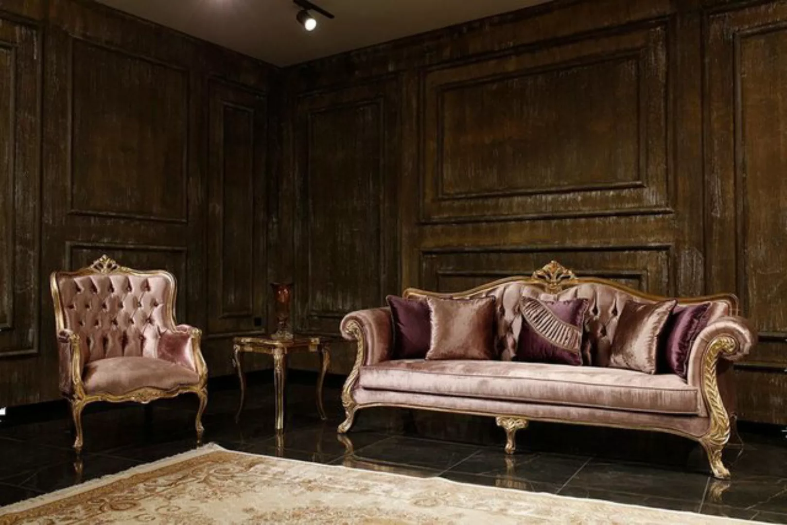 Xlmoebel Sofa Traditionelle Pink Chesterfield Sofa Set 3-Sitzer Beistelltis günstig online kaufen