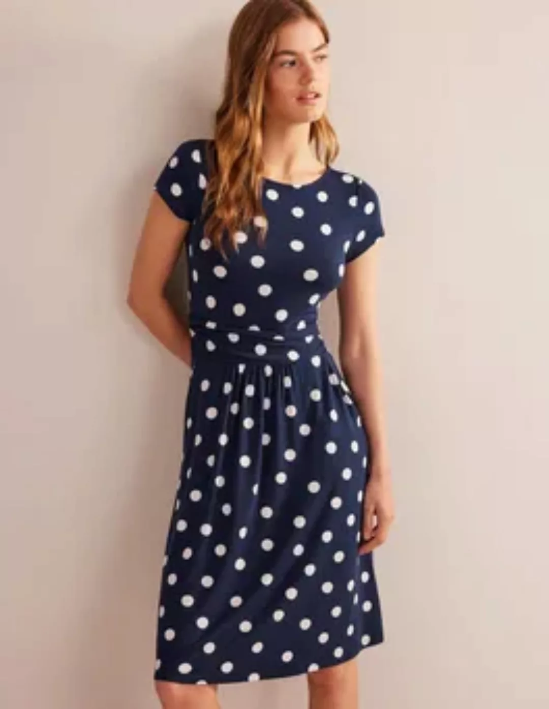 Amelie Jersey-Kleid Damen Boden, Französisches Marineblau, Punkte günstig online kaufen