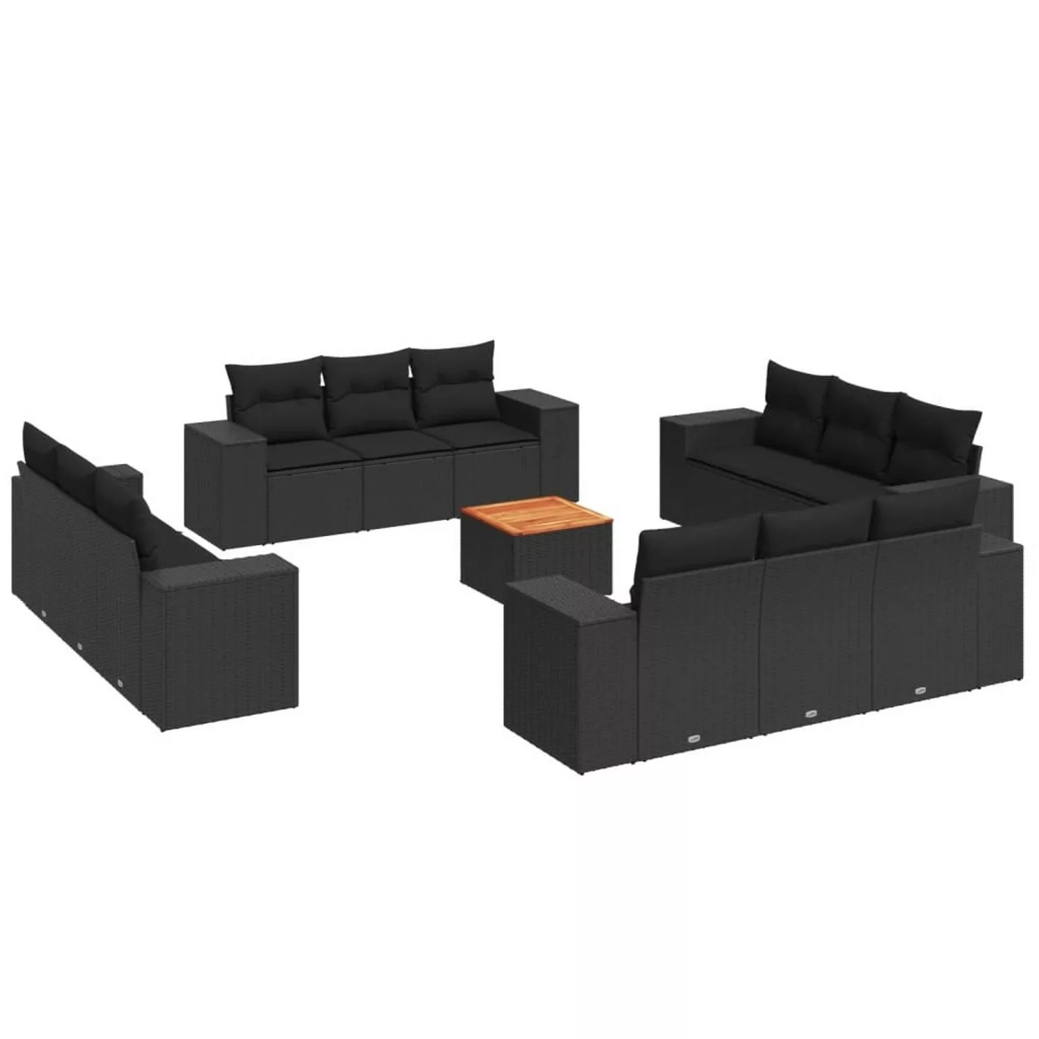 vidaXL 13-tlg Garten-Sofagarnitur mit Kissen Schwarz Poly Rattan Modell 28 günstig online kaufen