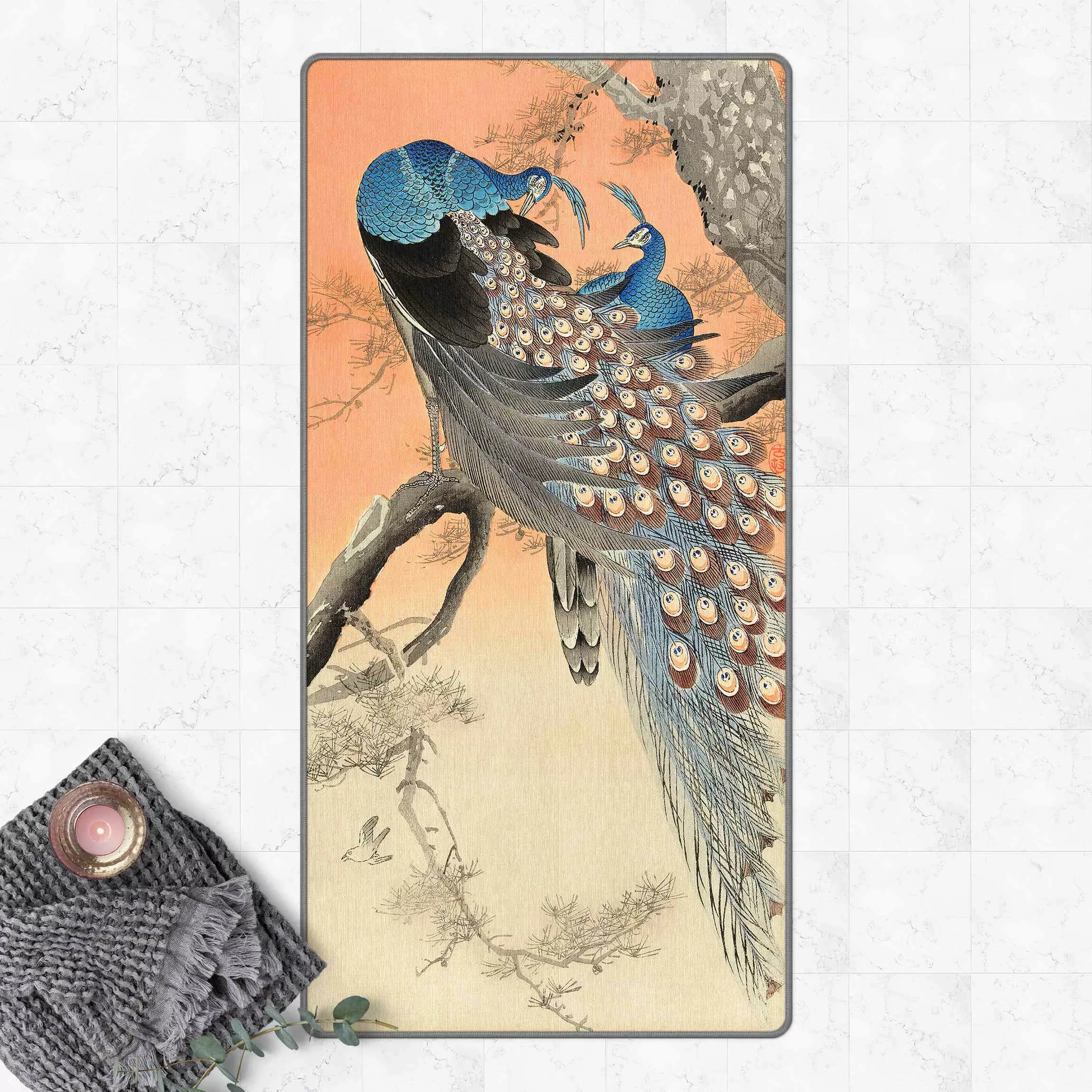 Teppich Vintage Illustration Asiatischer Pfau I günstig online kaufen