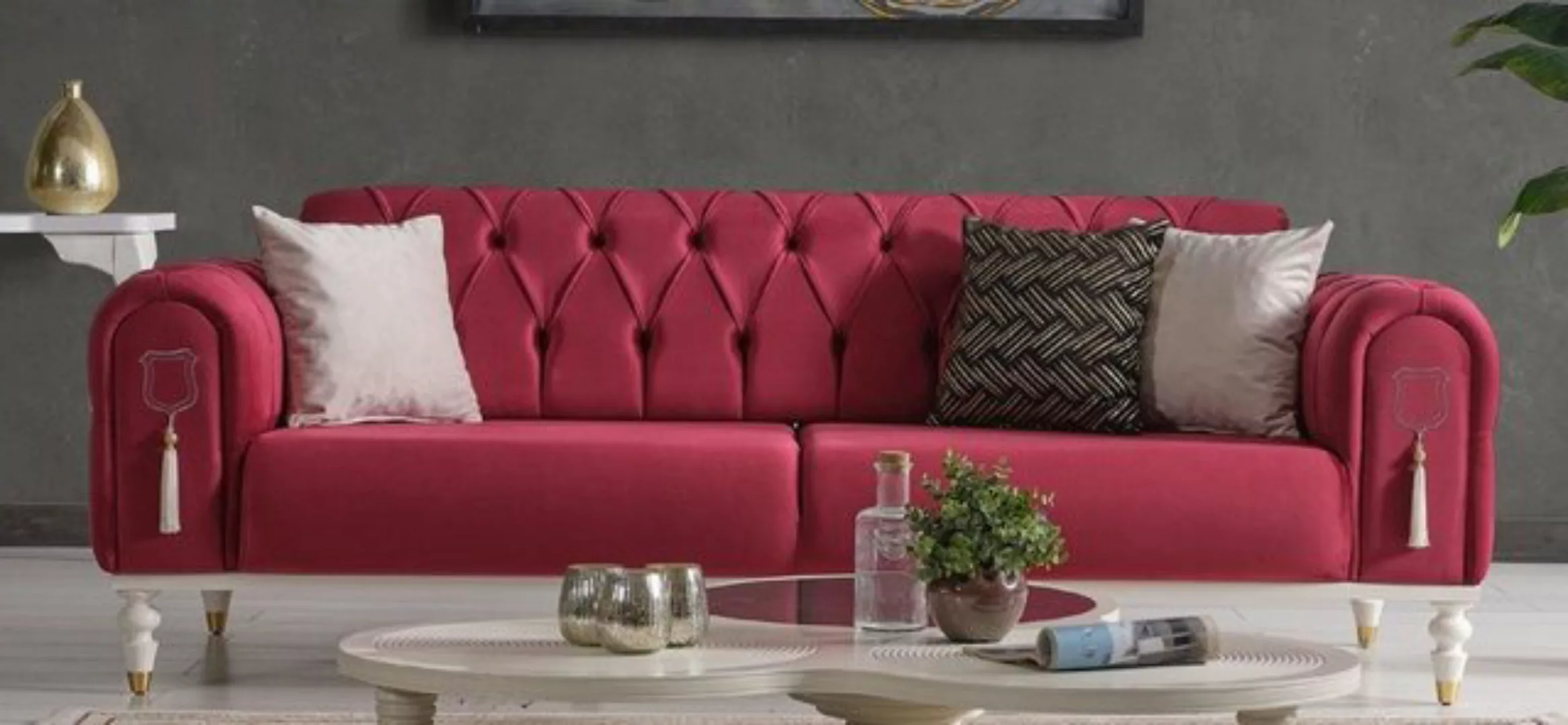 Casa Padrino Chesterfield-Sofa Luxus Chesterfield Schlafsofa Rot / Weiß / G günstig online kaufen