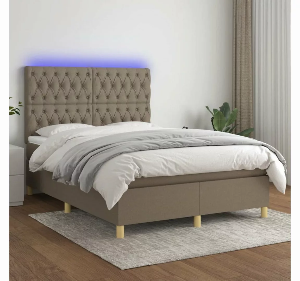 vidaXL Boxspringbett Boxspringbett mit Matratze LED Taupe 140x200 cm Stoff günstig online kaufen