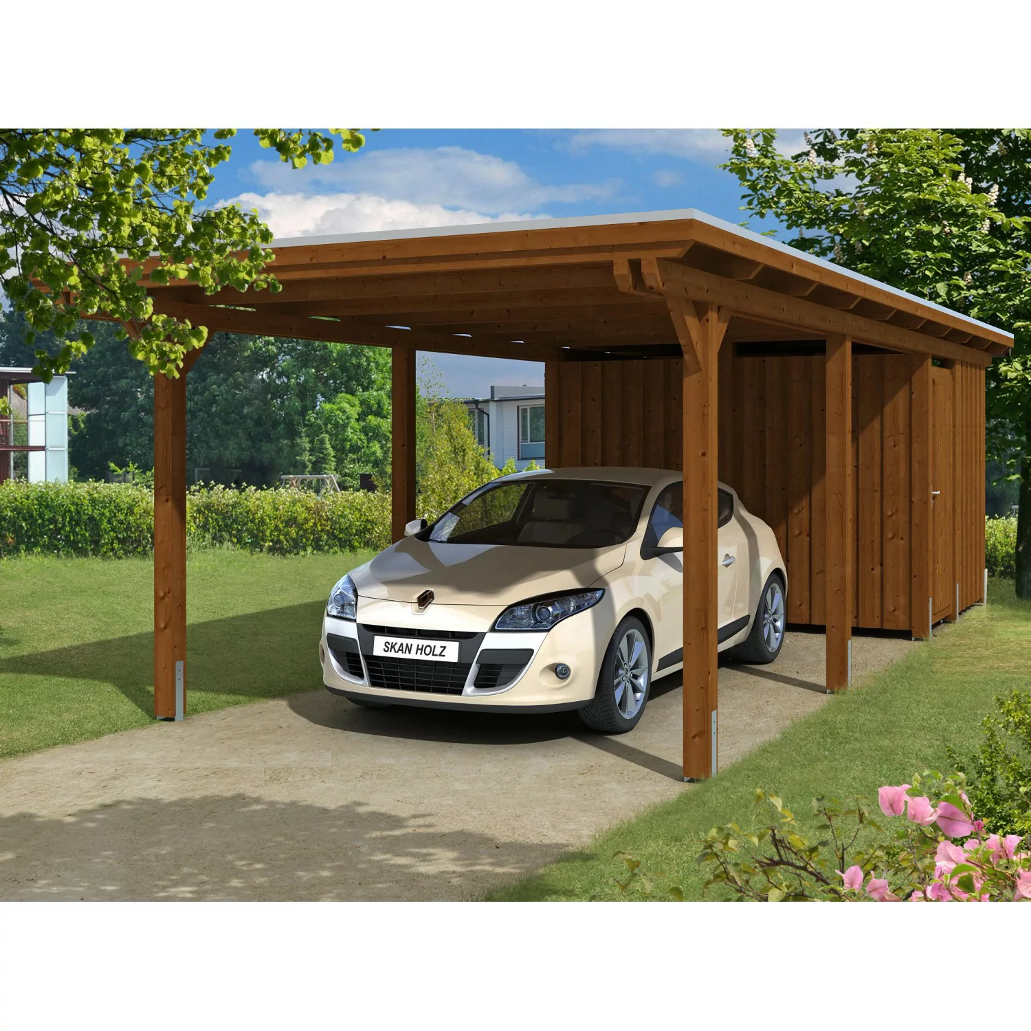 Skan Holz Einzelcarport Leimholz Nussbaum 354 cm x 846 cm günstig online kaufen