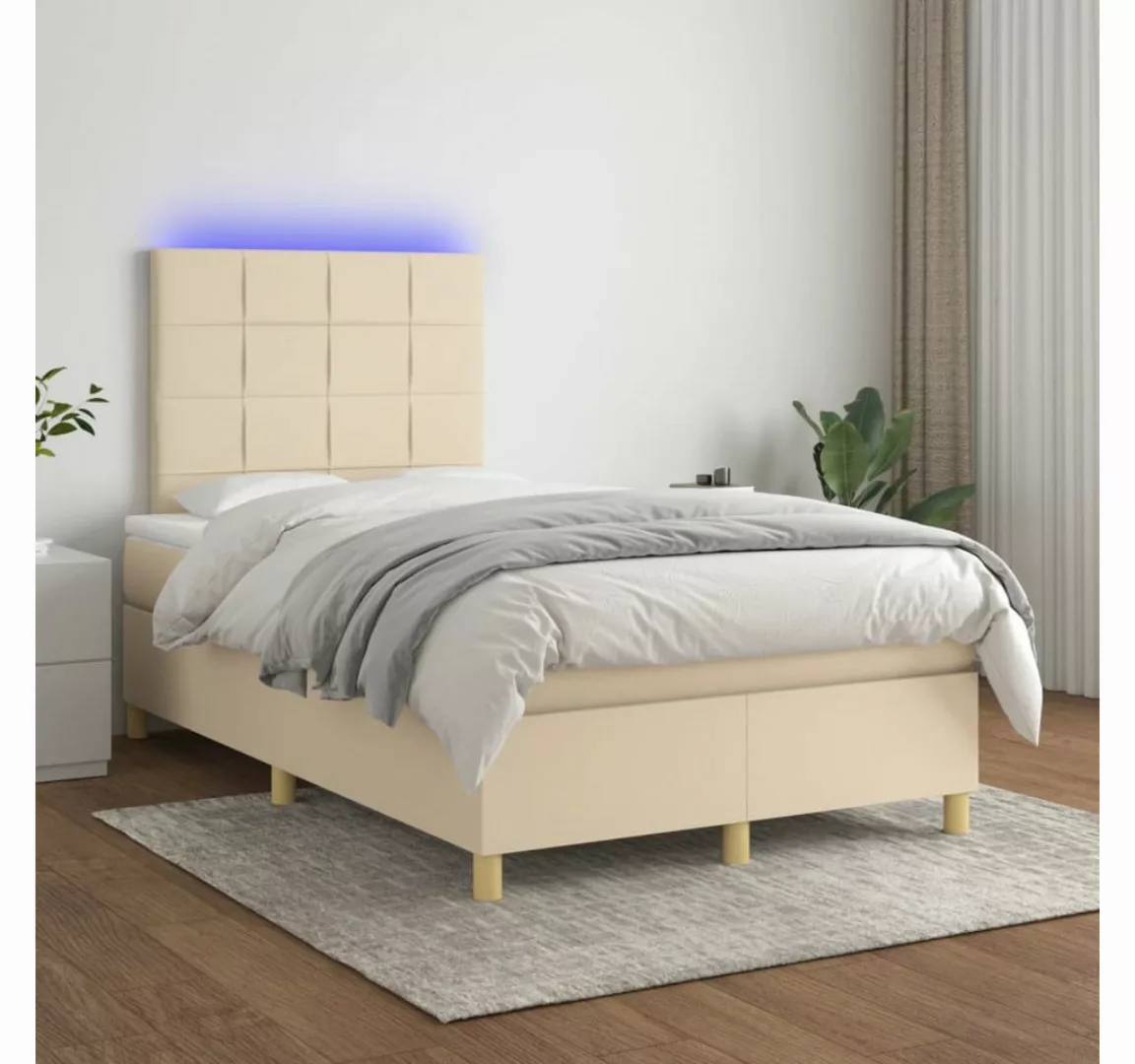 vidaXL Boxspringbett Boxspringbett mit Matratze LED Creme 120x200 cm Stoff günstig online kaufen