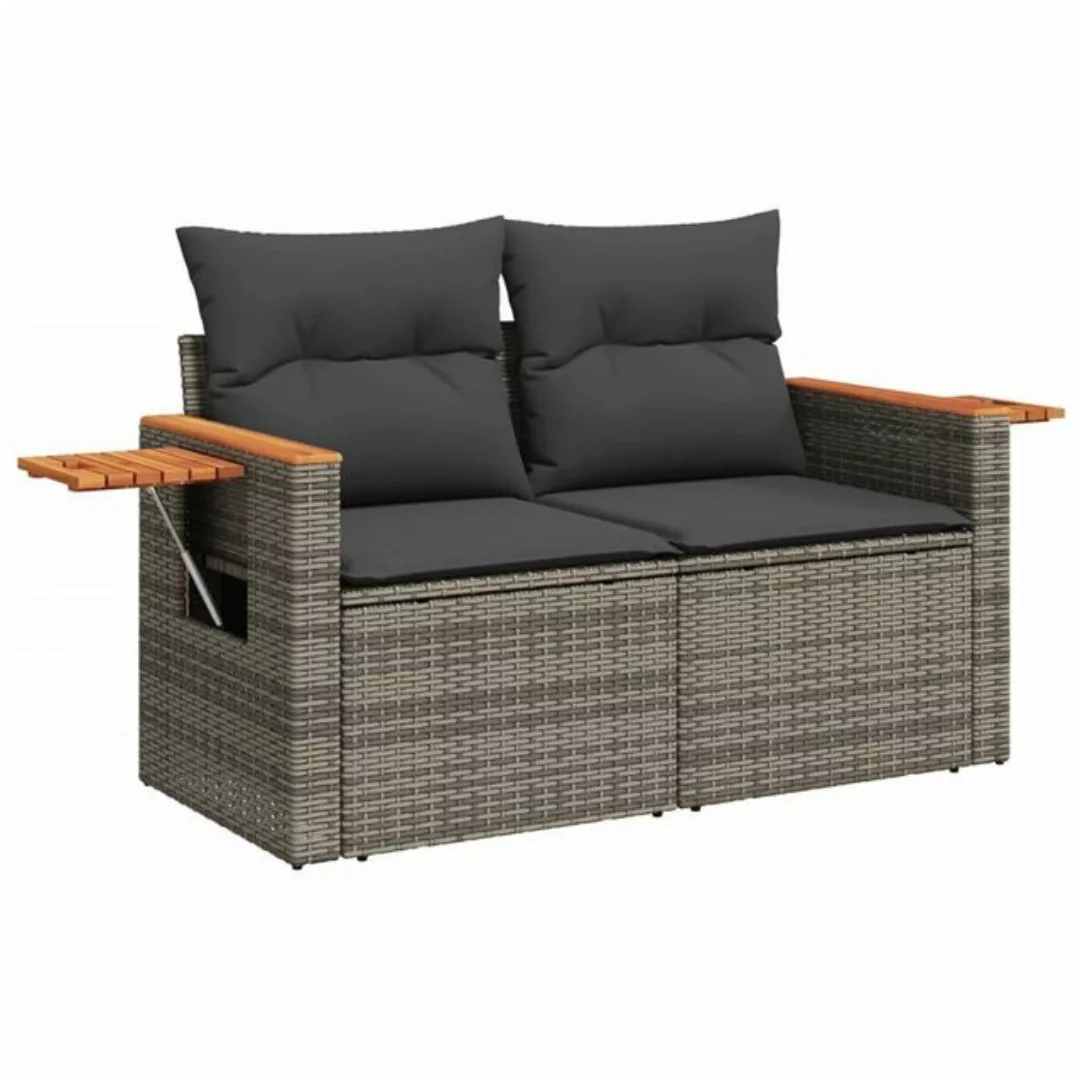 vidaXL Loungesofa Gartensofa 2-Sitzer mit Kissen Grau Poly Rattan, 1 Teile günstig online kaufen