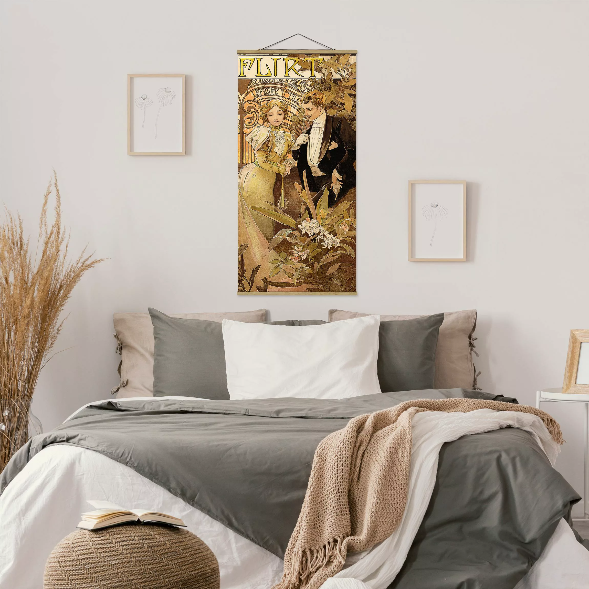 Stoffbild Blumen mit Posterleisten - Hochformat Alfons Mucha - Werbeplakat günstig online kaufen