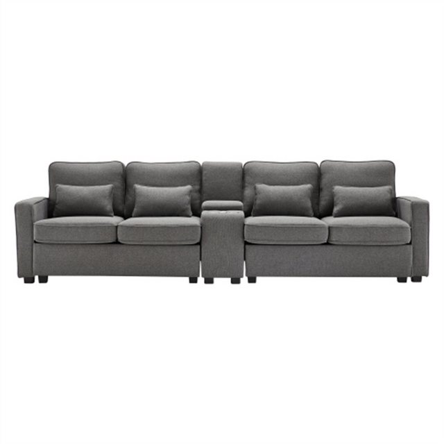 Sweiko Sofa 4-Sitzer-Sofa aus Leinenstoff mit Konsole 2 Getränkehaltern, 2 günstig online kaufen