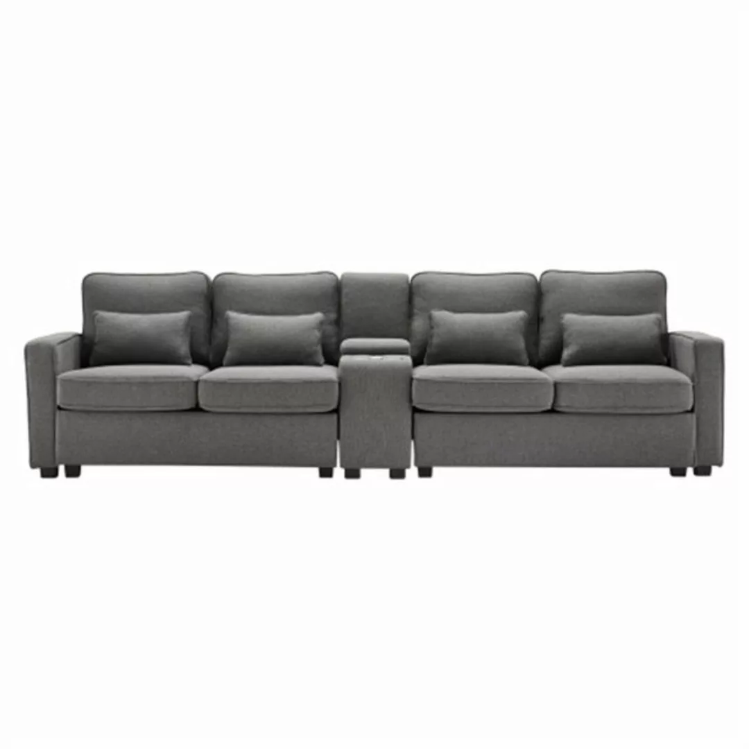 Sweiko Sofa 4-Sitzer-Sofa aus Leinenstoff mit Konsole 2 Getränkehaltern, 2 günstig online kaufen