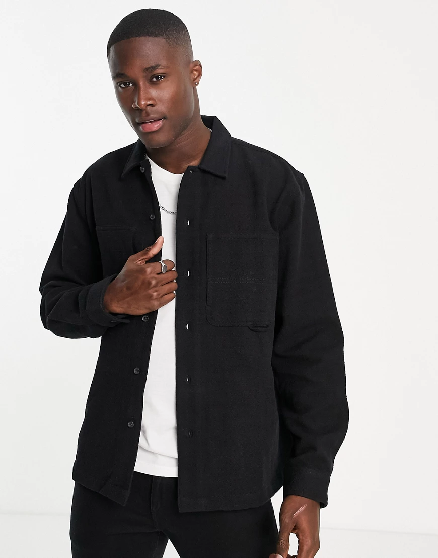 Topman – Strukturierte Hemdjacke in Schwarz günstig online kaufen