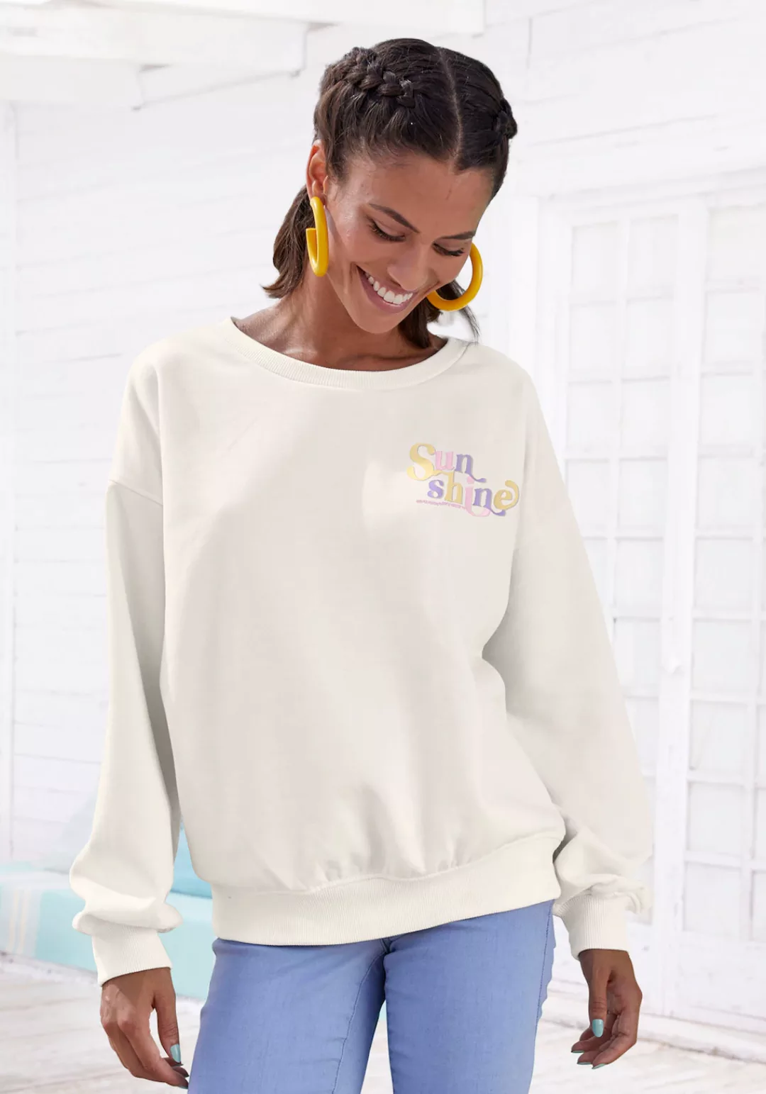 Buffalo Sweatshirt mit Rippbündchen und Sunshine Druck, Loungeanzug günstig online kaufen
