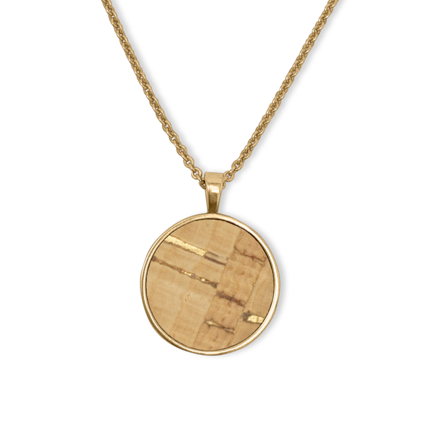Halskette Gold Mit Kork | Circle Anhänger Rund Holz | Geschenke Box günstig online kaufen