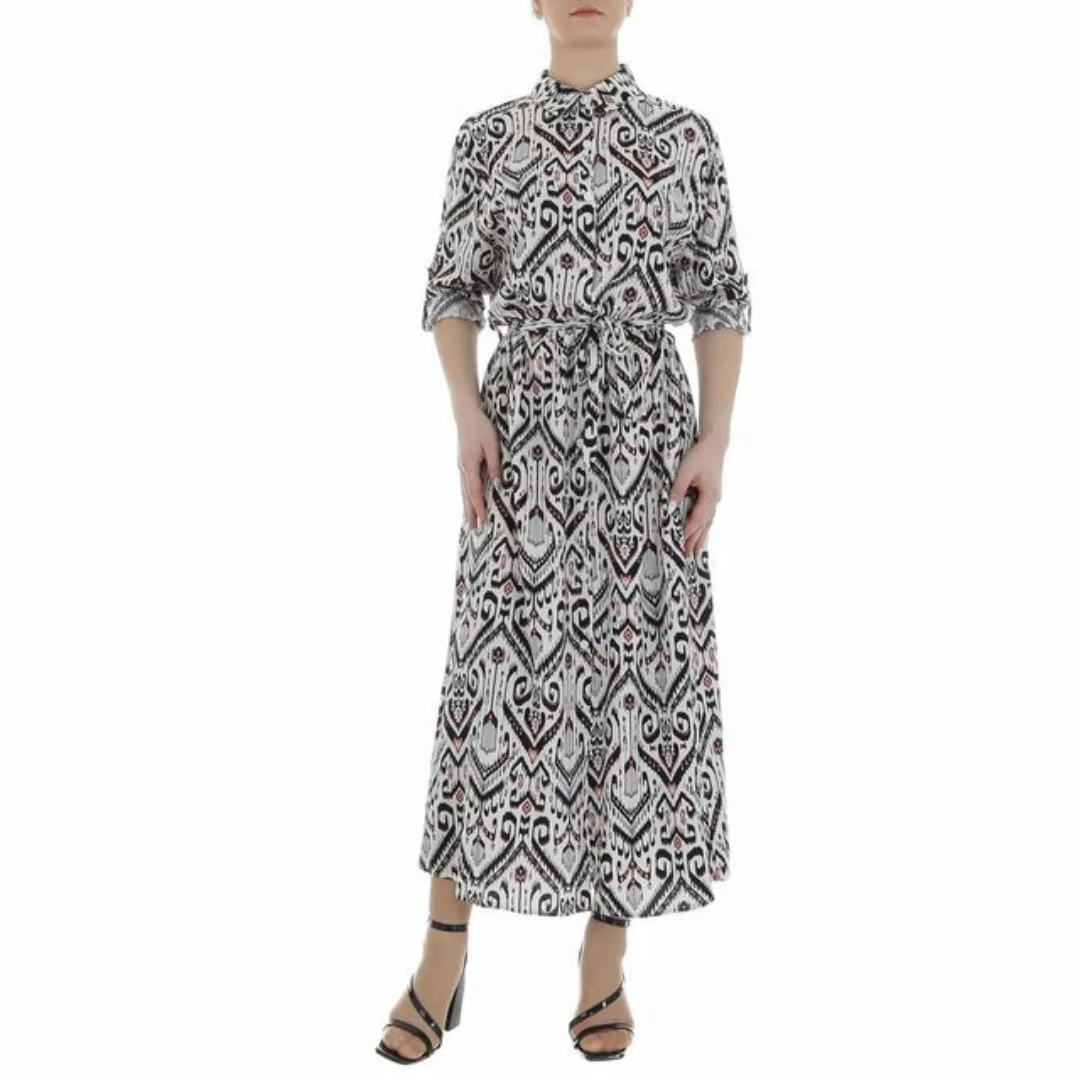 Ital-Design Maxikleid Damen Freizeit Ornamente Blusenkleid in Schwarz günstig online kaufen