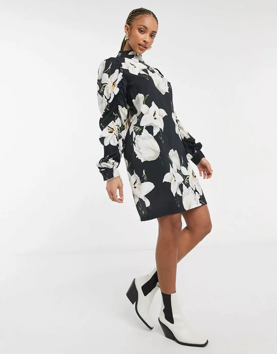 Object – Kleid mit Blumenmuster und Rüschenärmeln-Mehrfarbig günstig online kaufen
