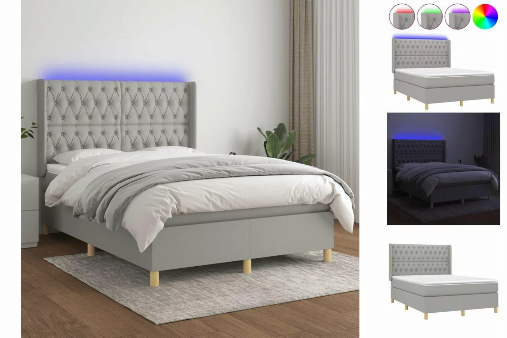 vidaXL Boxspringbett Bett Boxspringbett mit Matratze und LED Stoff (140 x 1 günstig online kaufen