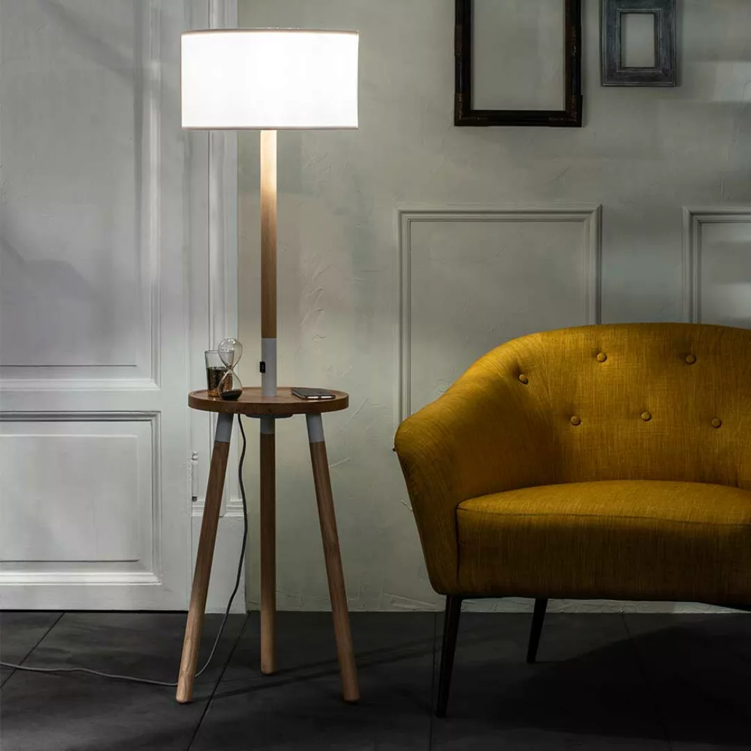 Stehlampe in Buchefarben und Weiß Skandi Design günstig online kaufen