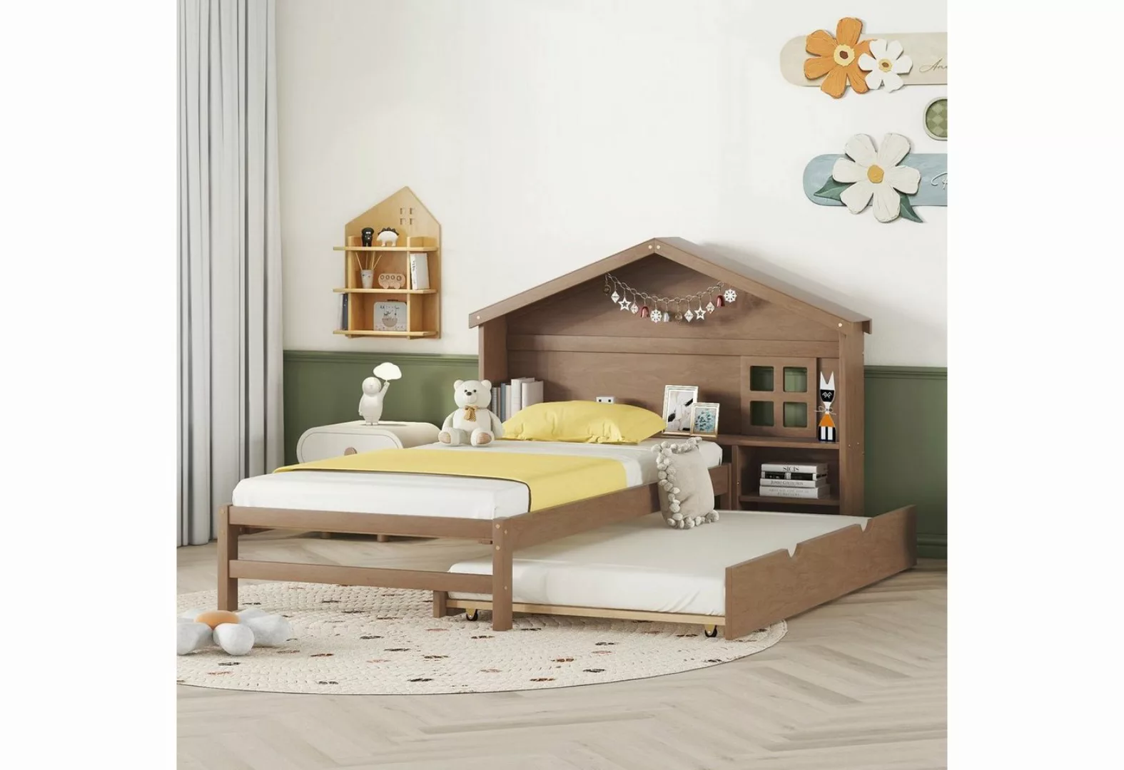 OKWISH Kinderbett hausförmiges, flaches Bett, kleine Fensterdekoration, Lag günstig online kaufen