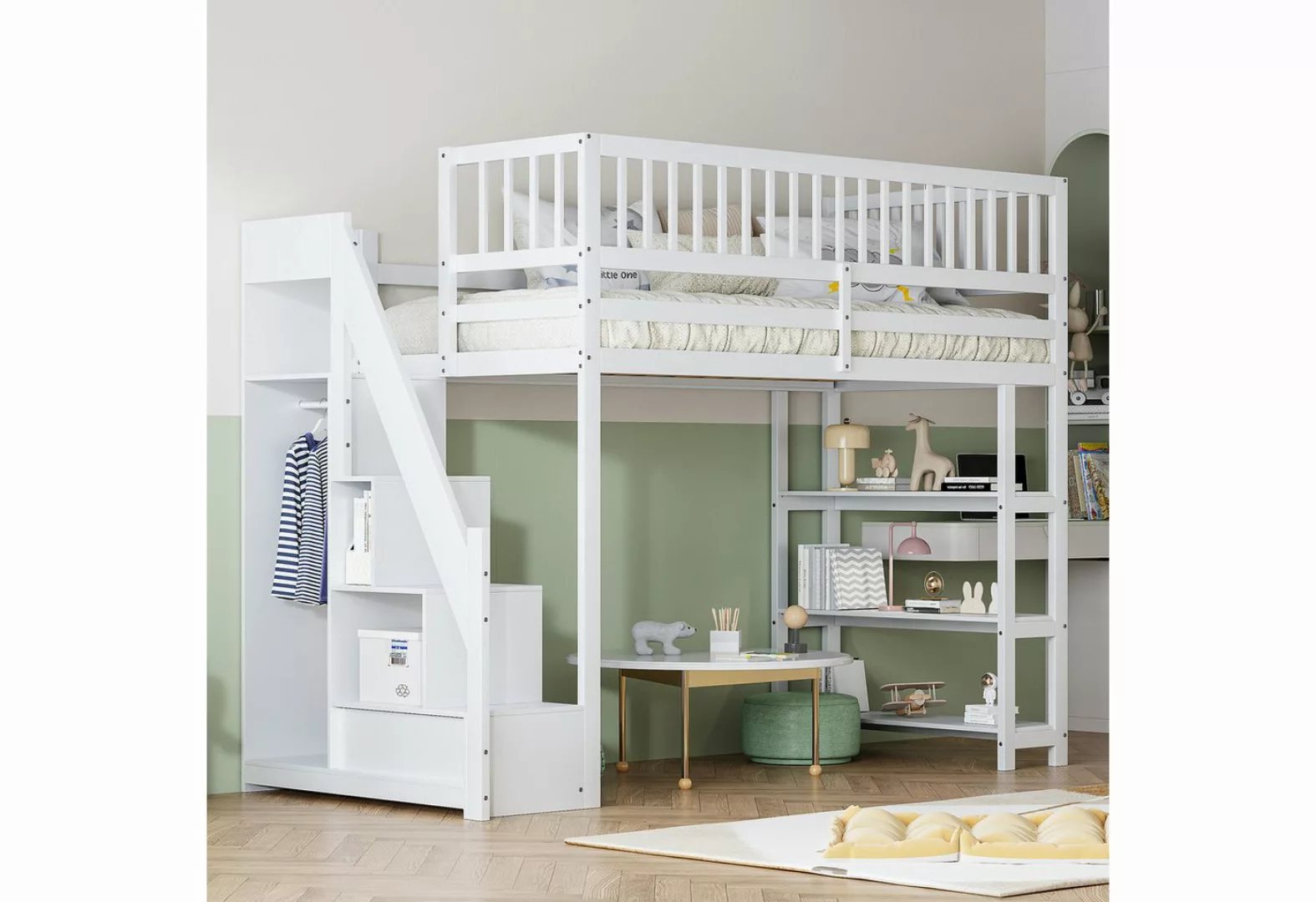 MODFU Kinderbett Einzelbett Hochbett Stauraumbett (Hochschrank-Sicherheitsd günstig online kaufen