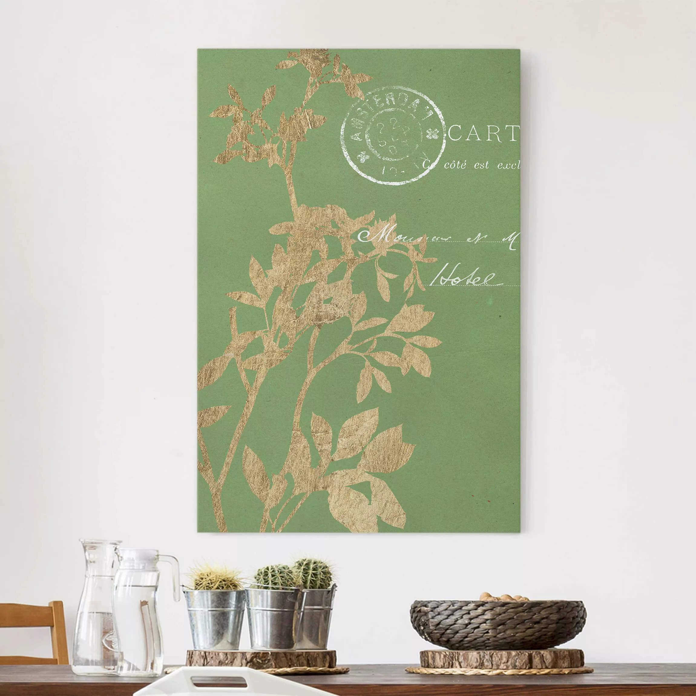 Leinwandbild Spruch - Hochformat Goldene Blätter auf Lind I günstig online kaufen
