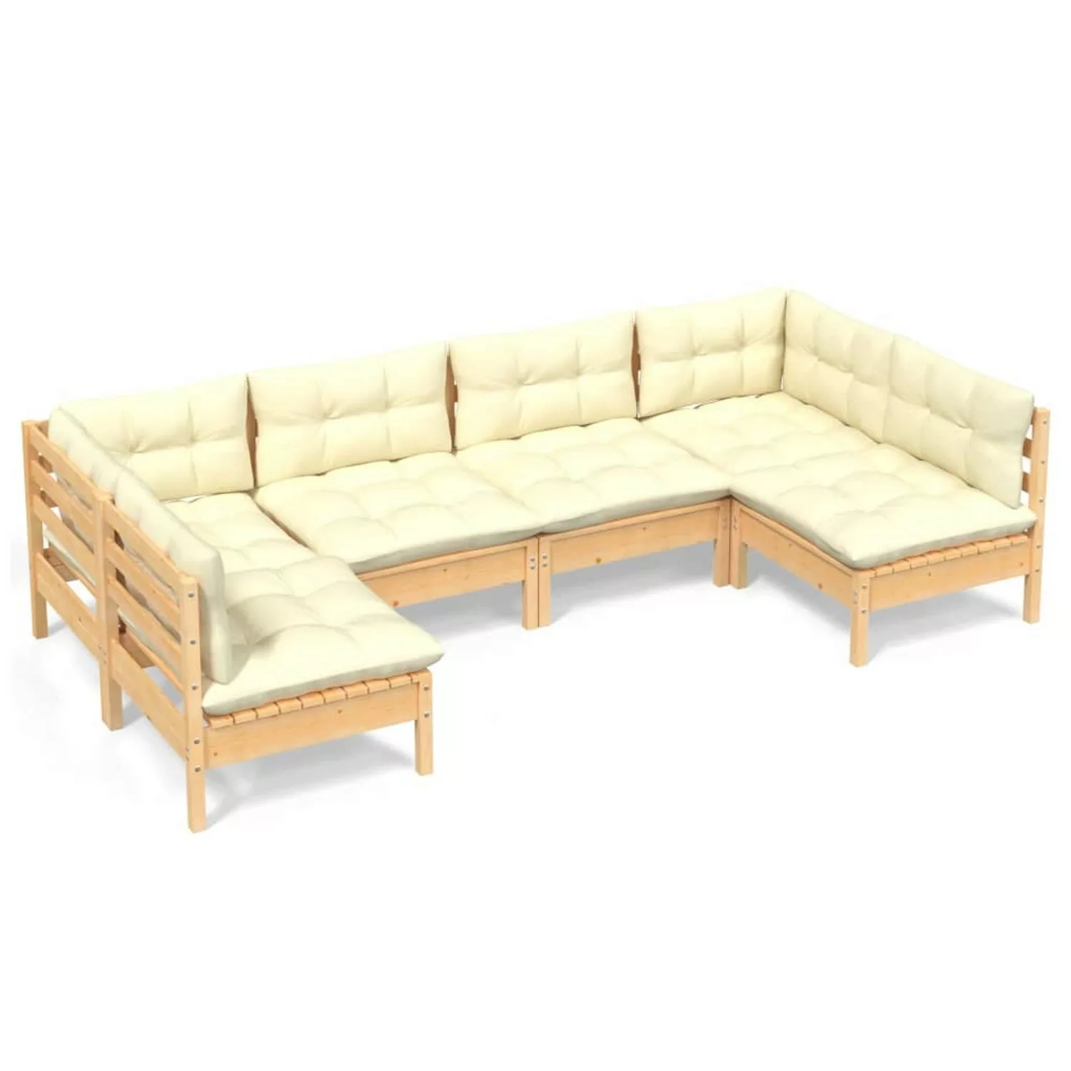 6-tlg. Garten-lounge-set Mit Creme Kissen Massivholz Kiefer günstig online kaufen