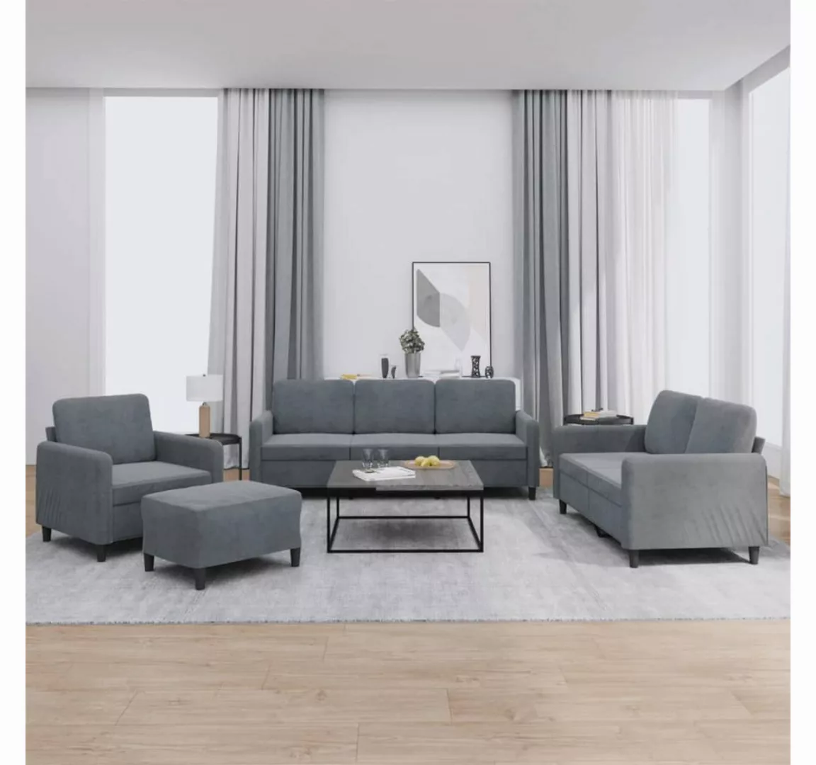 vidaXL Sofa Sofagarnitur Set mit Kissen Samt, 4-tlg., Dunkelgrau günstig online kaufen